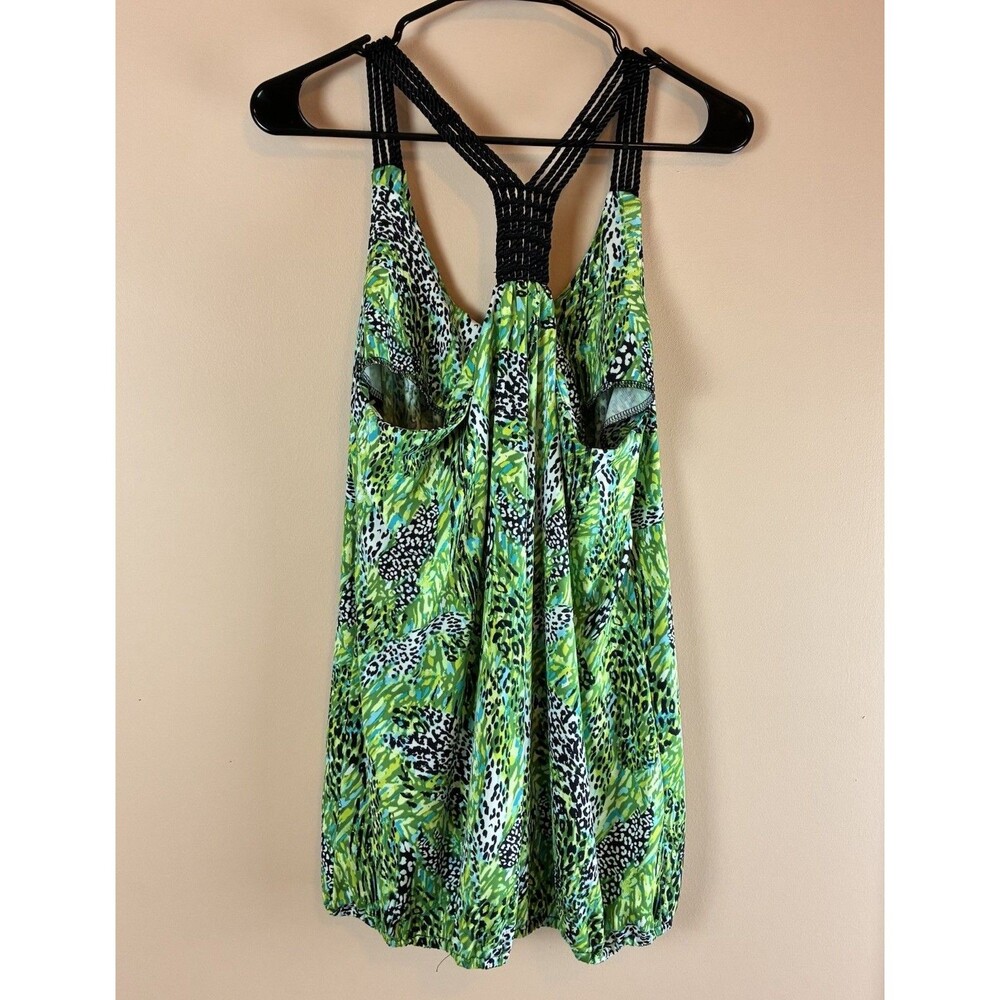 New Directions Women’s Green Animal Print Tank Blouse Crochet Straps Size L - Picture 5 of 6
